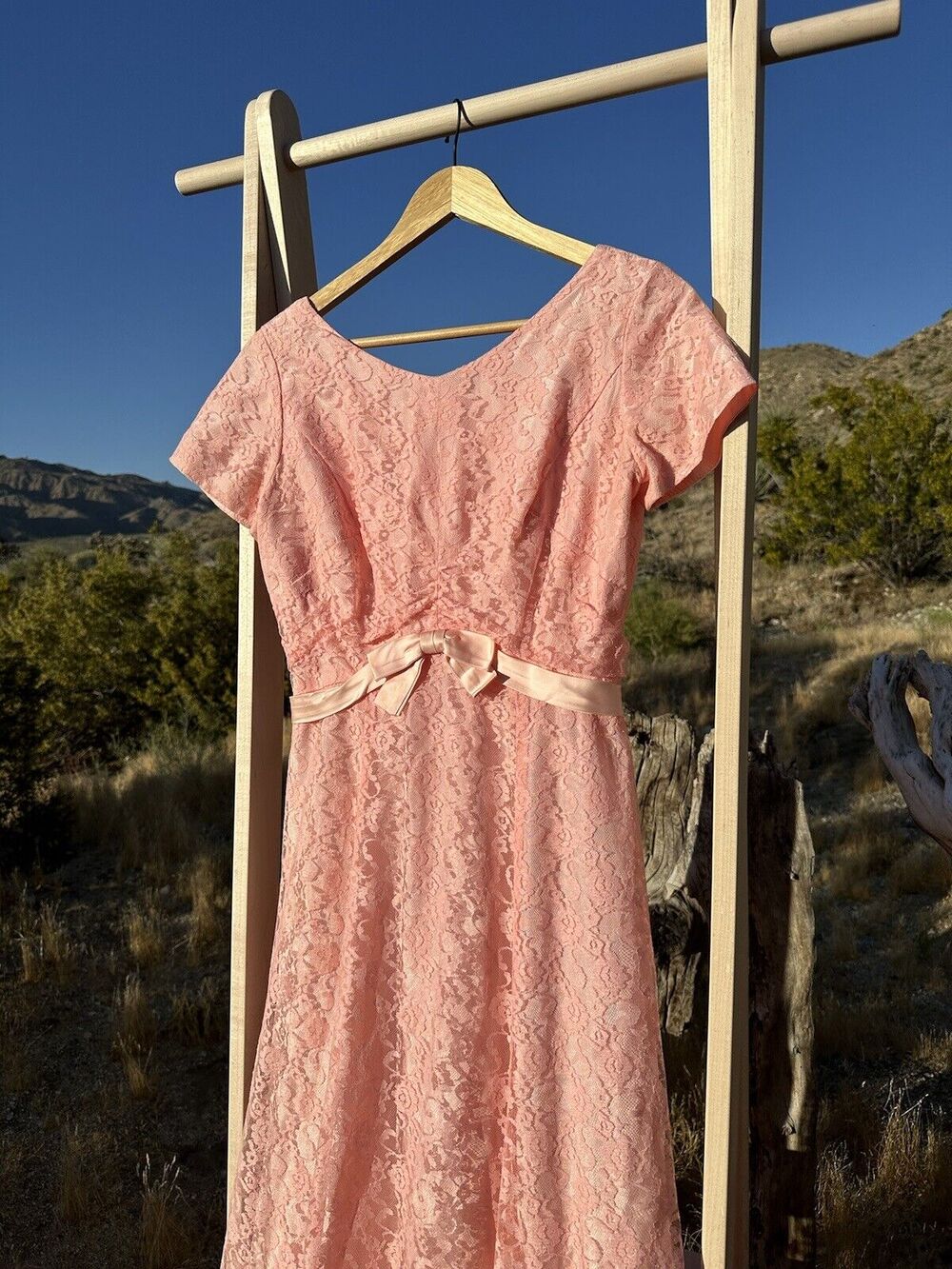 Womens Size Small Gown Pink Lace VTG Coquette Romantic 1940'S DAY DRESS